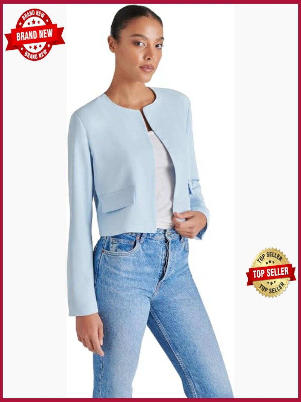 Lightweight Blazer with Collarless Neck and Button Closure
